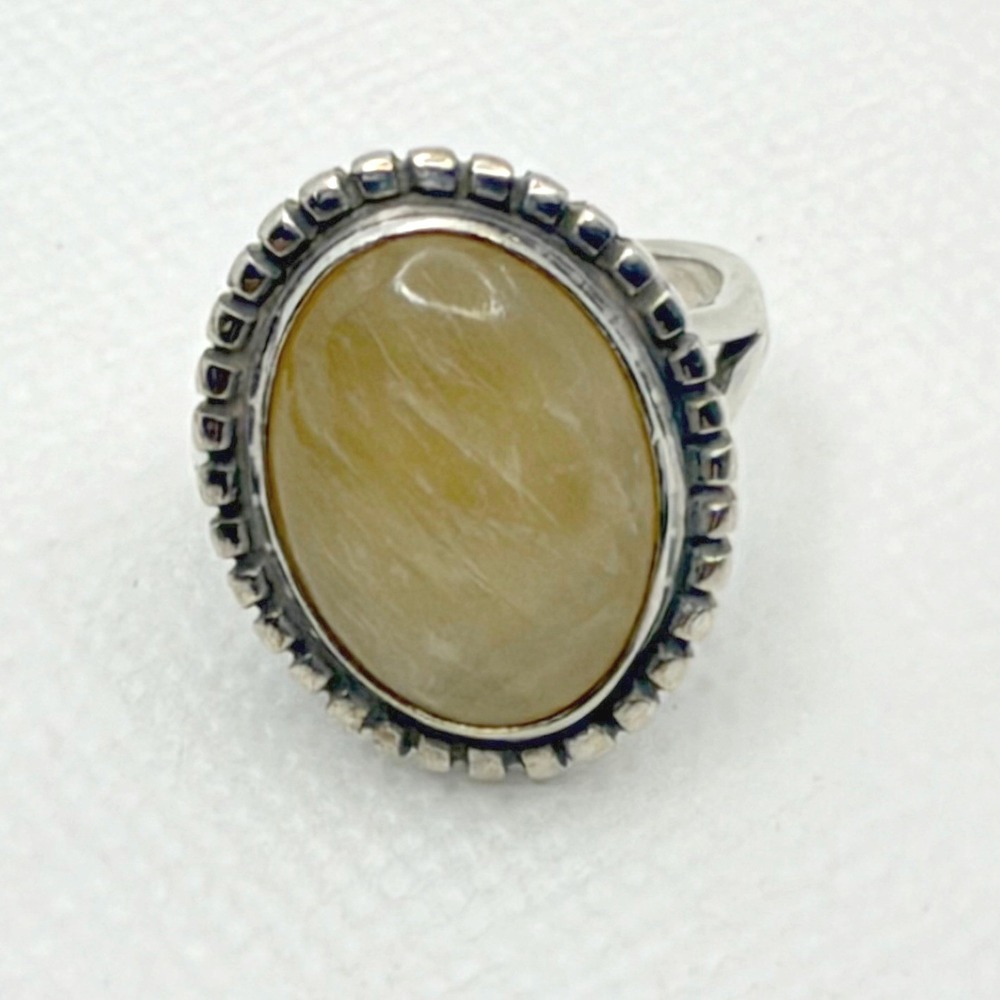 Vintage Shube Dakota West Silver Yellow Jade Ring Size 8
